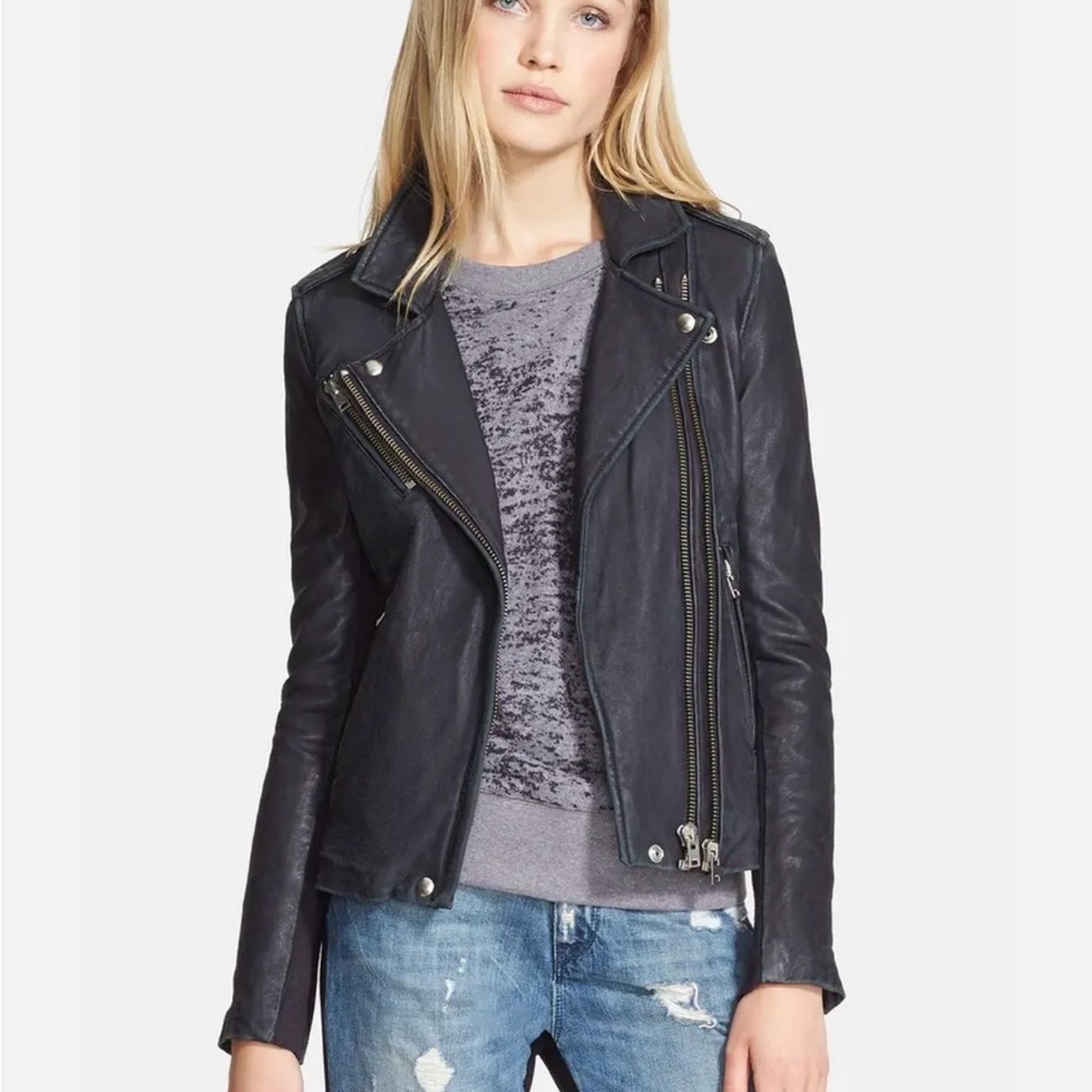 IRO VIKA Brown Lamb Leather Moto Jacket Sz S (36) NWOT